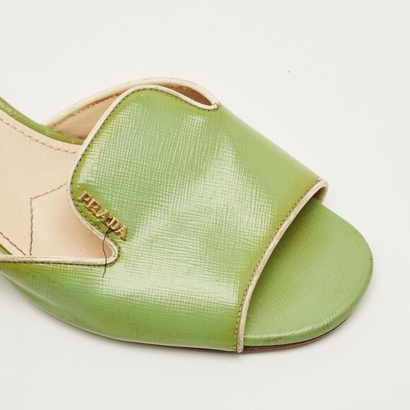 Prada Size 37.5 Green Saffiano Leather Slide Sandals - Picture 7 of 7